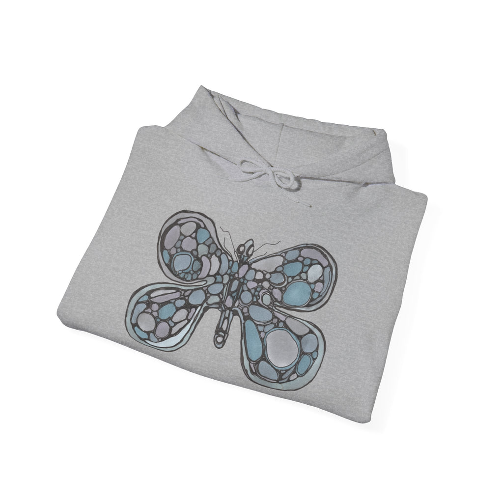 Stained Glass Dragonfly Hoodie — Delicate Blue Mosaic Insect Sweatshirt