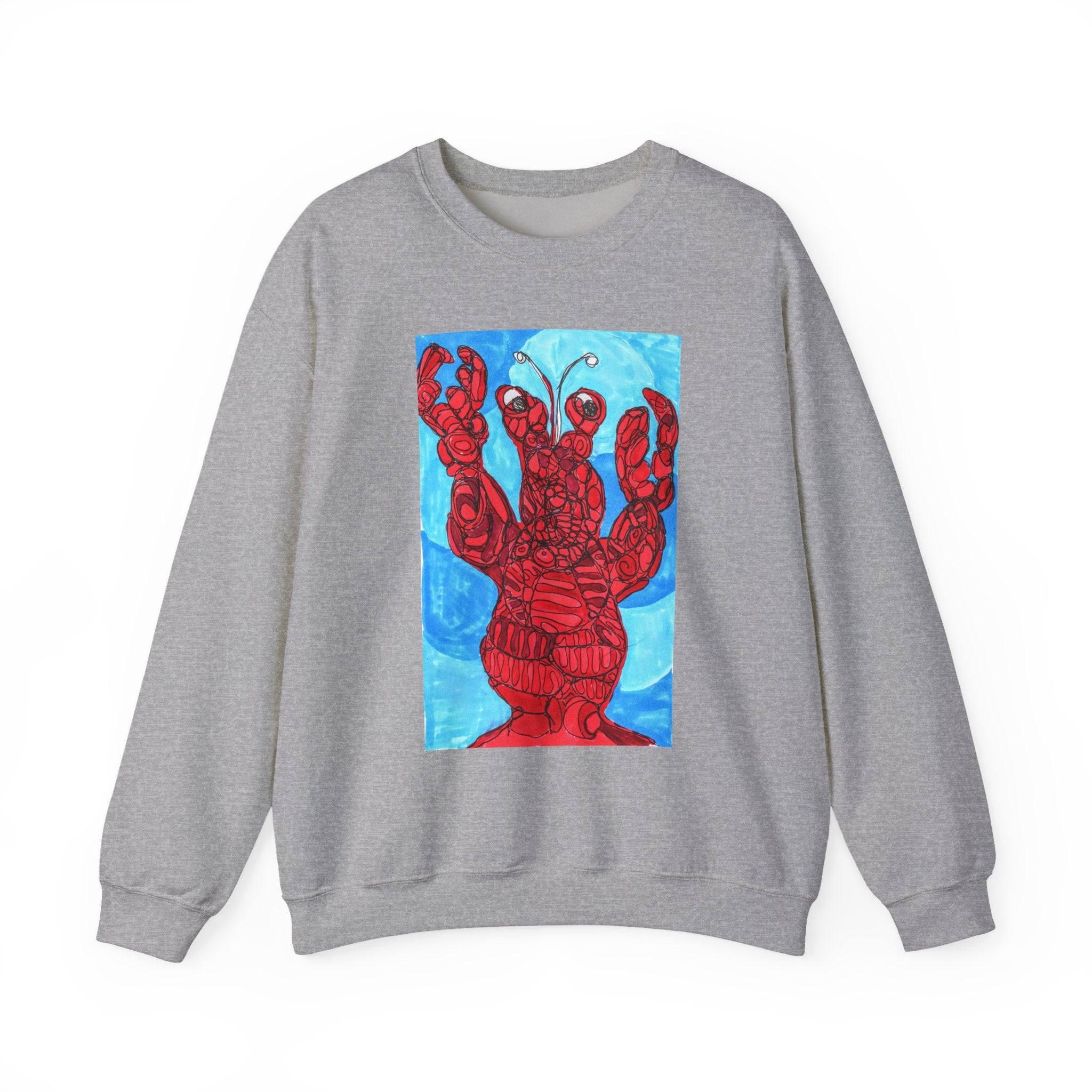 Lobster Art Crewneck Sweatshirt — Bold Red Lobster Graphic on Ocean Blue