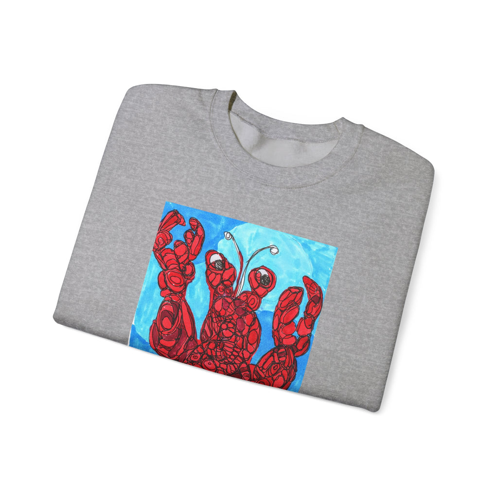 Lobster Art Crewneck Sweatshirt — Bold Red Lobster Graphic on Ocean Blue