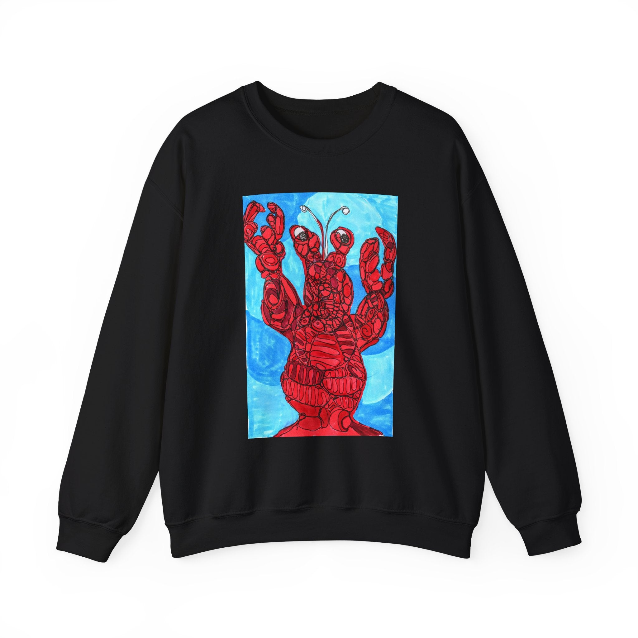 Lobster Art Crewneck Sweatshirt — Bold Red Lobster Graphic on Ocean Blue