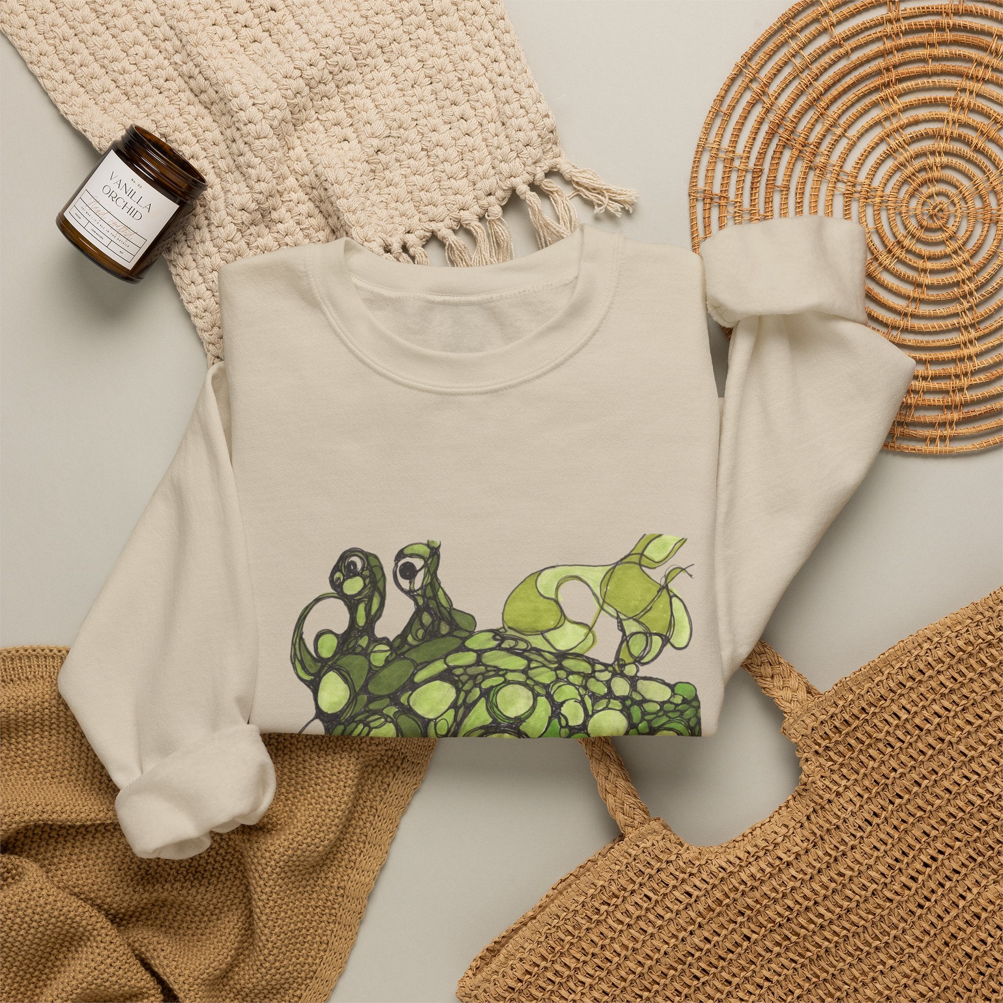 Green Abstract Frog Crewneck Sweatshirt