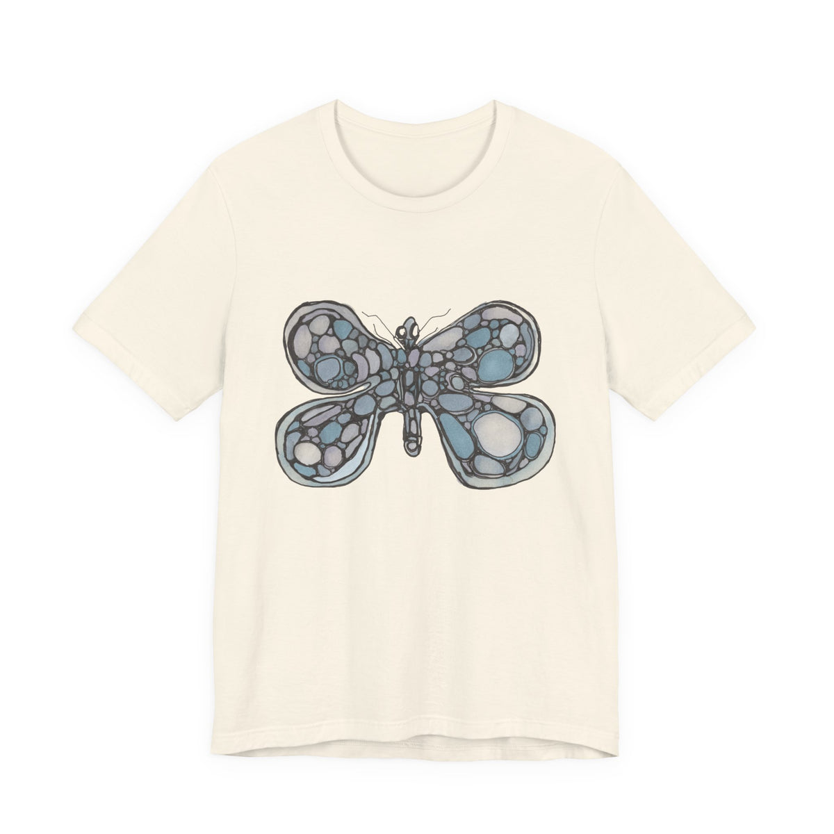 Butterfly Mosaic T‑Shirt — Blue Stained Glass Insect Tee