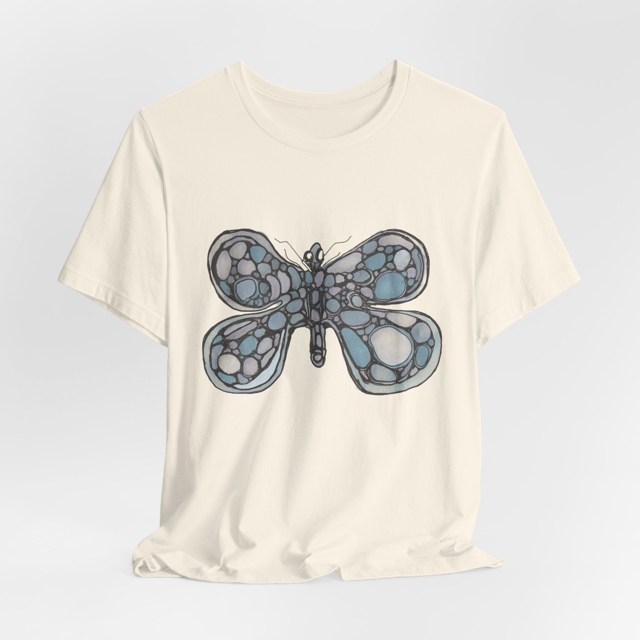 Butterfly Mosaic T‑Shirt — Blue Stained Glass Insect Tee