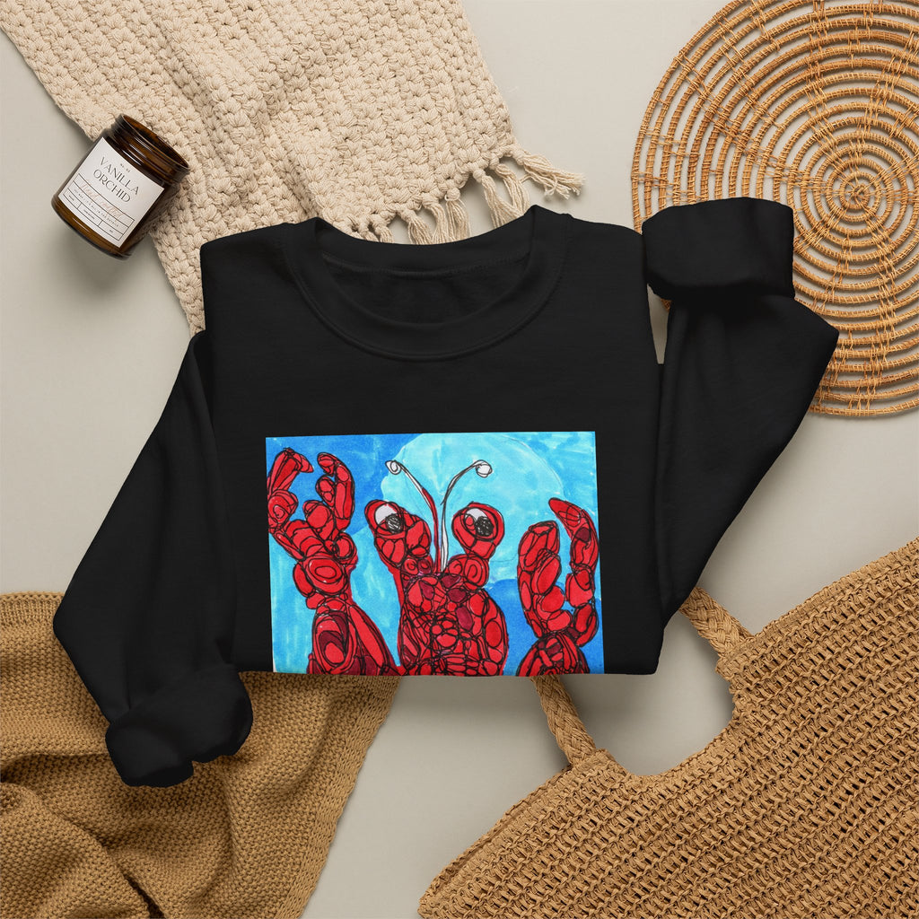 Lobster Art Crewneck Sweatshirt — Bold Red Lobster Graphic on Ocean Blue