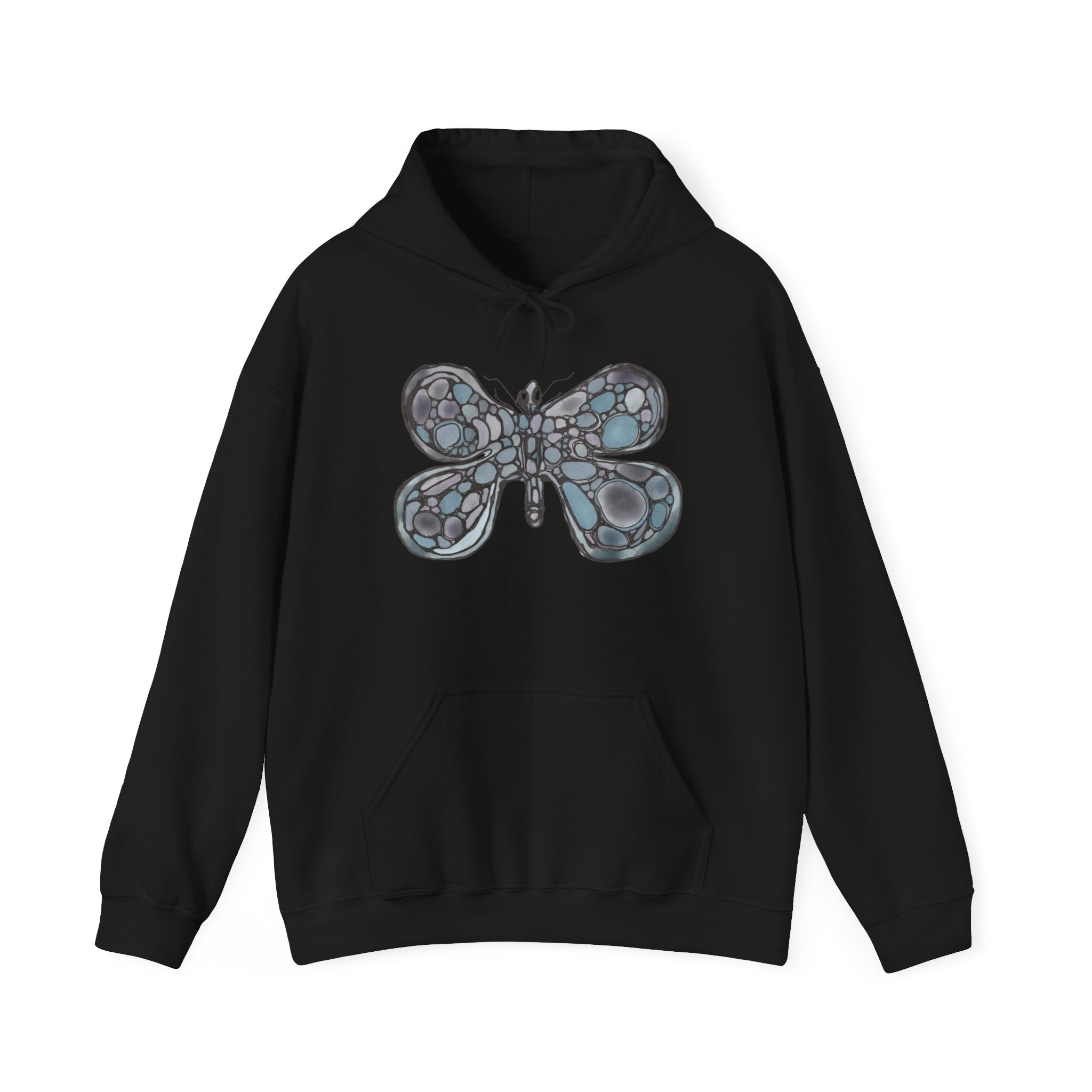 Stained Glass Dragonfly Hoodie — Delicate Blue Mosaic Insect Sweatshirt