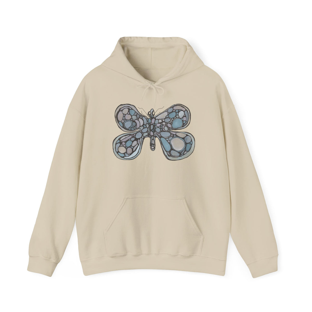 Stained Glass Dragonfly Hoodie — Delicate Blue Mosaic Insect Sweatshirt