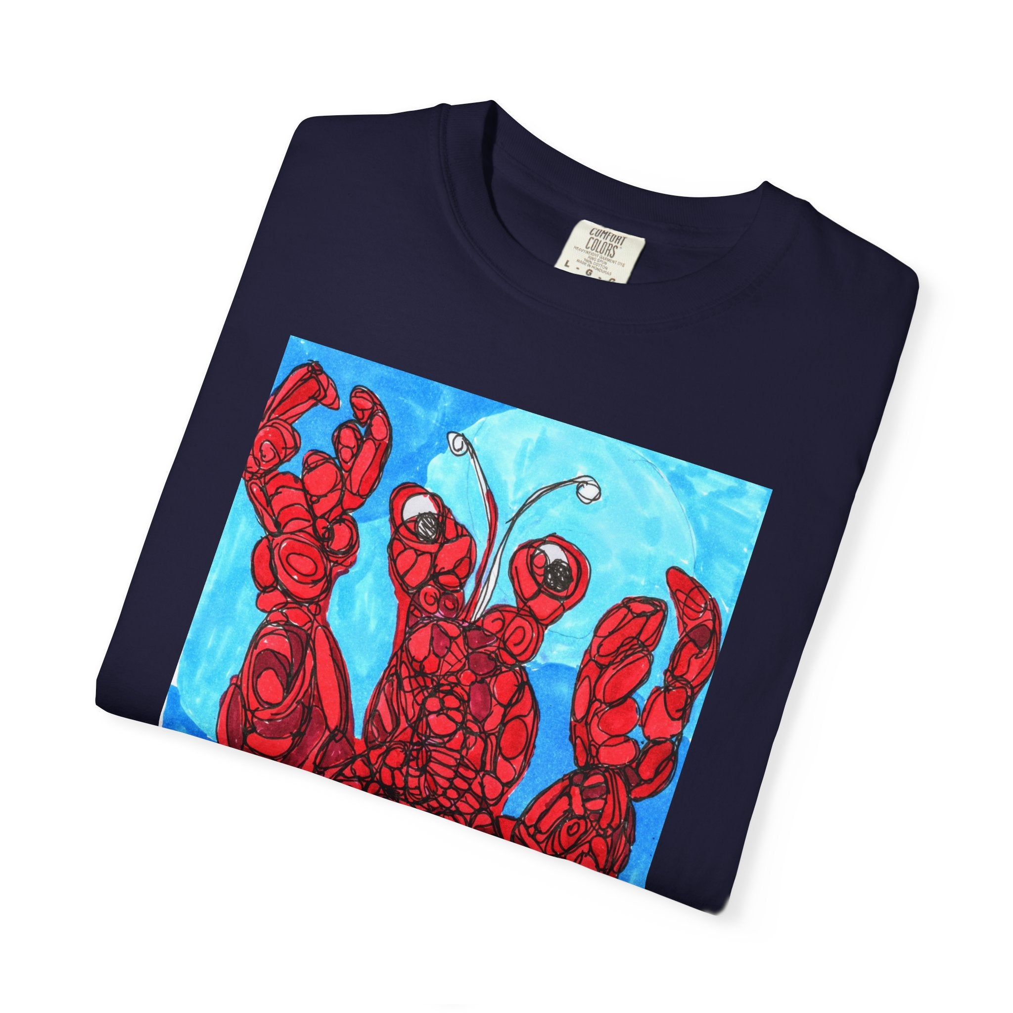 Lobster Art T-Shirt — Red Nautical Lobster Illustration Tee
