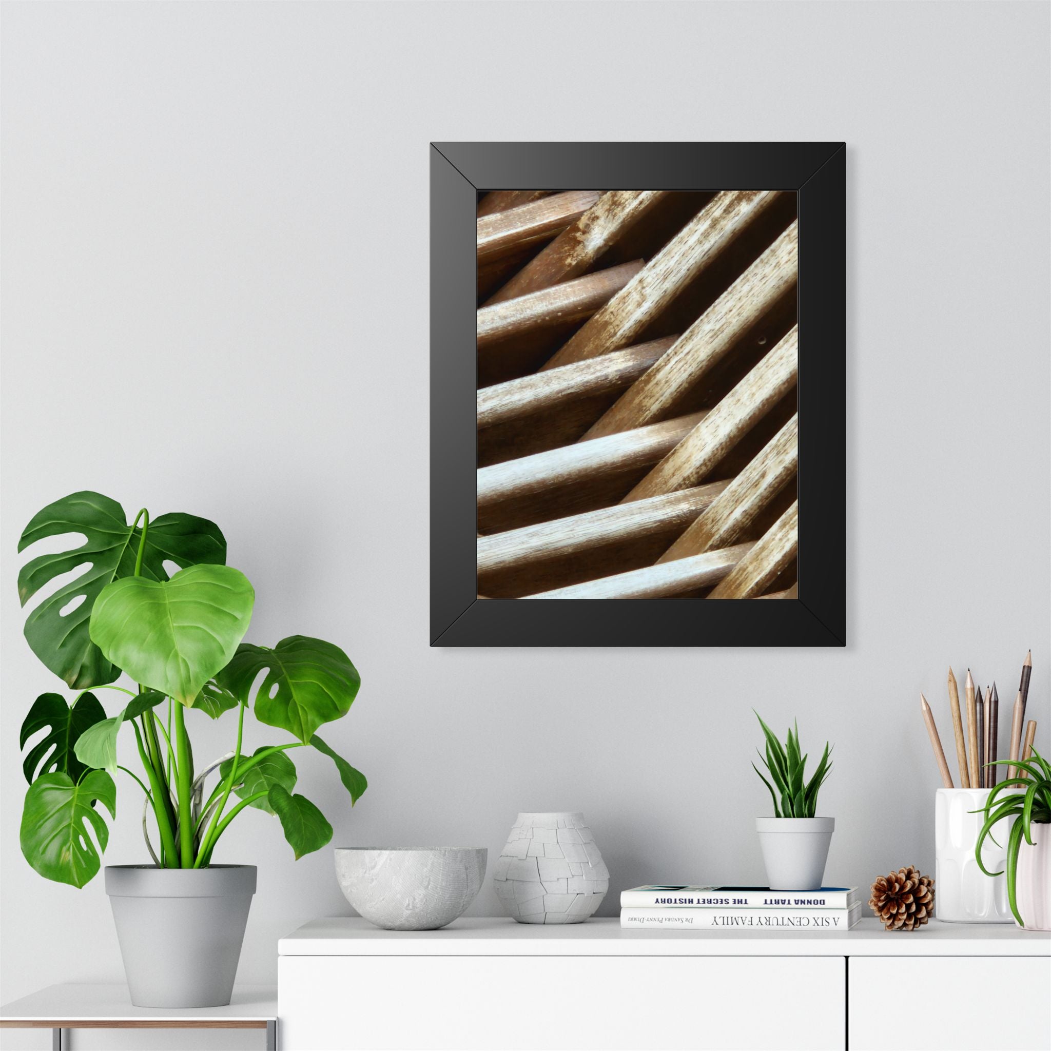Framed Poster - Abstract Rustic Wood Texture Vertical Wall Art