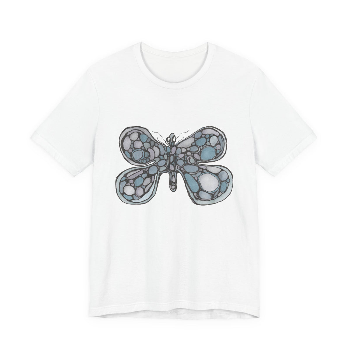 Butterfly Mosaic T‑Shirt — Blue Stained Glass Insect Tee