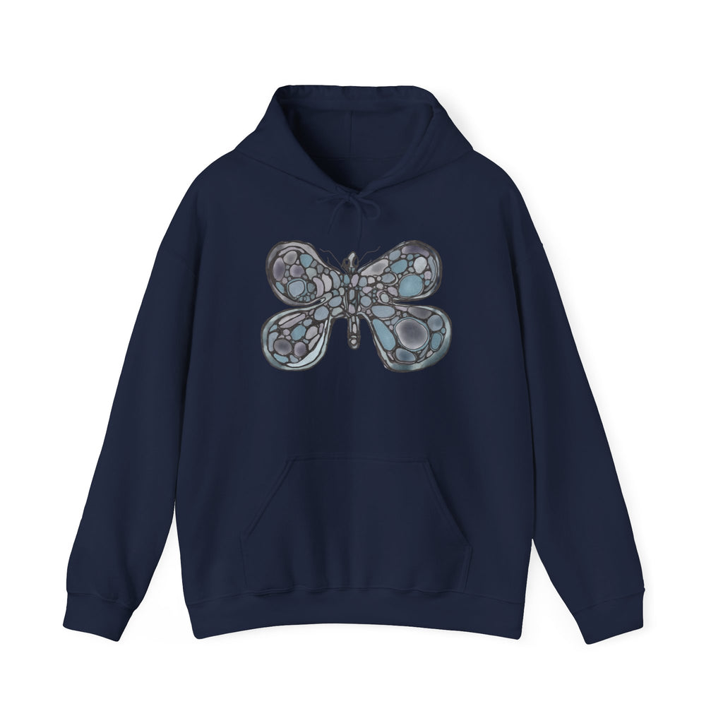 Stained Glass Dragonfly Hoodie — Delicate Blue Mosaic Insect Sweatshirt