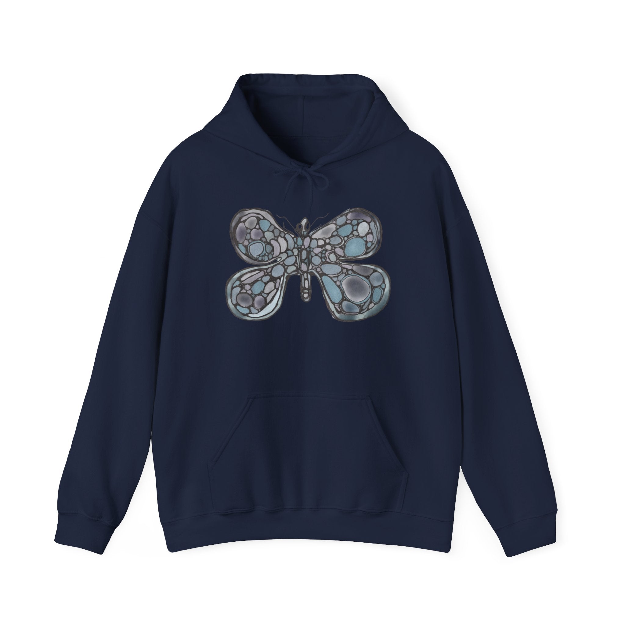Stained Glass Dragonfly Hoodie — Delicate Blue Mosaic Insect Sweatshirt