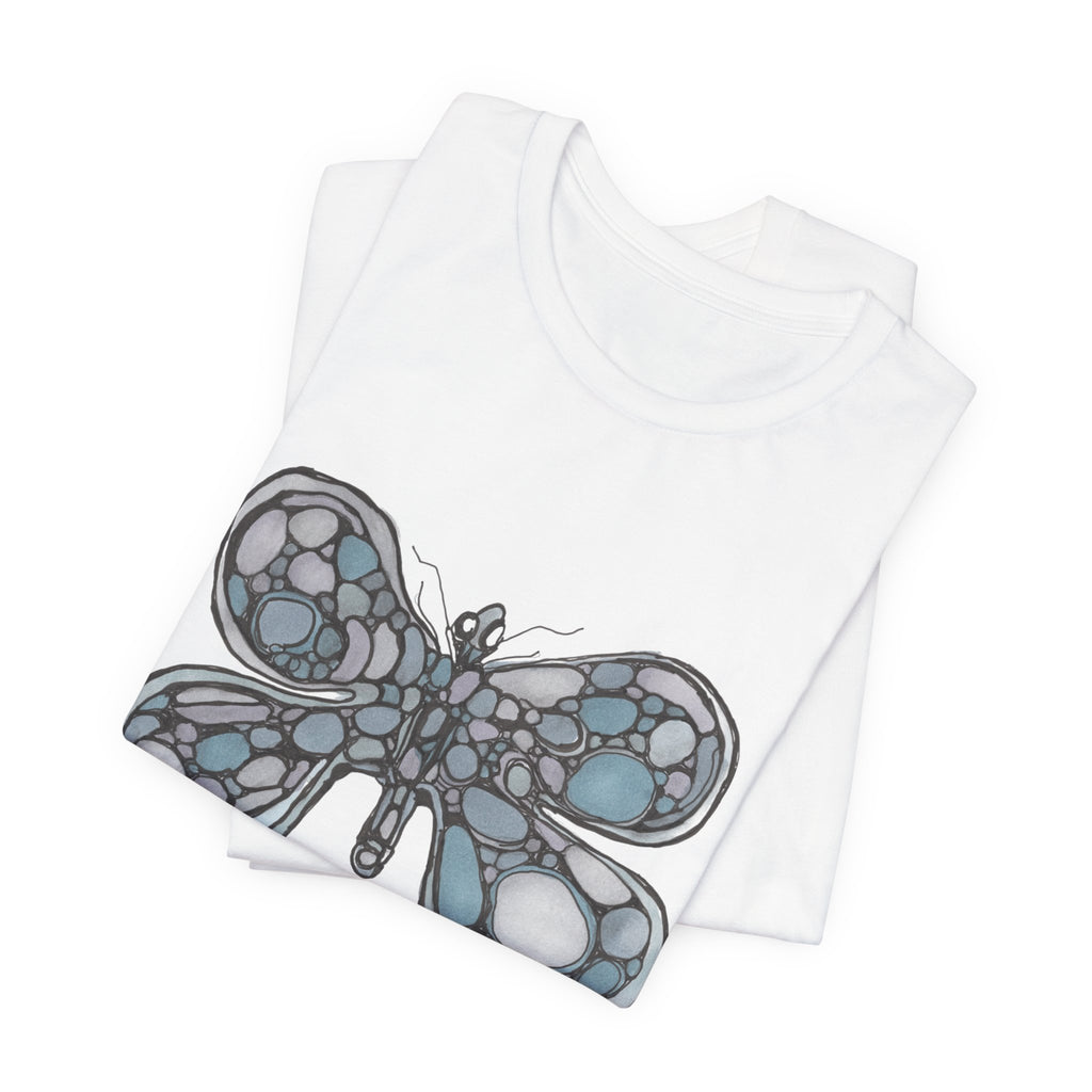 Butterfly Mosaic T‑Shirt — Blue Stained Glass Insect Tee