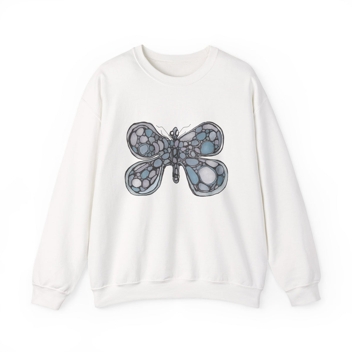Butterfly Mosaic Crewneck Sweatshirt — Blue Stained-Glass Graphic