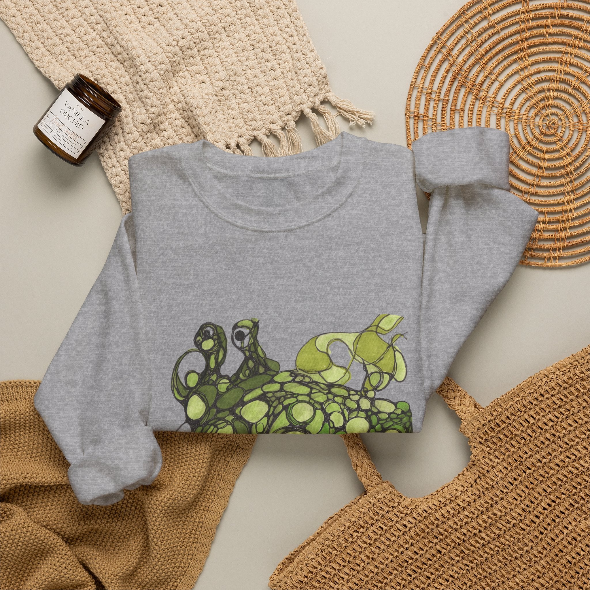 Green Abstract Frog Crewneck Sweatshirt