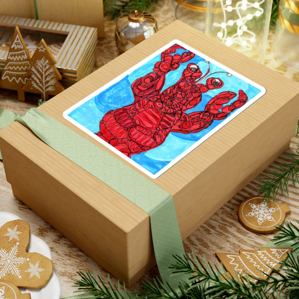 Lobster Art Kiss-Cut Sticker — Red Lobster Illustration Waterproof Decal
