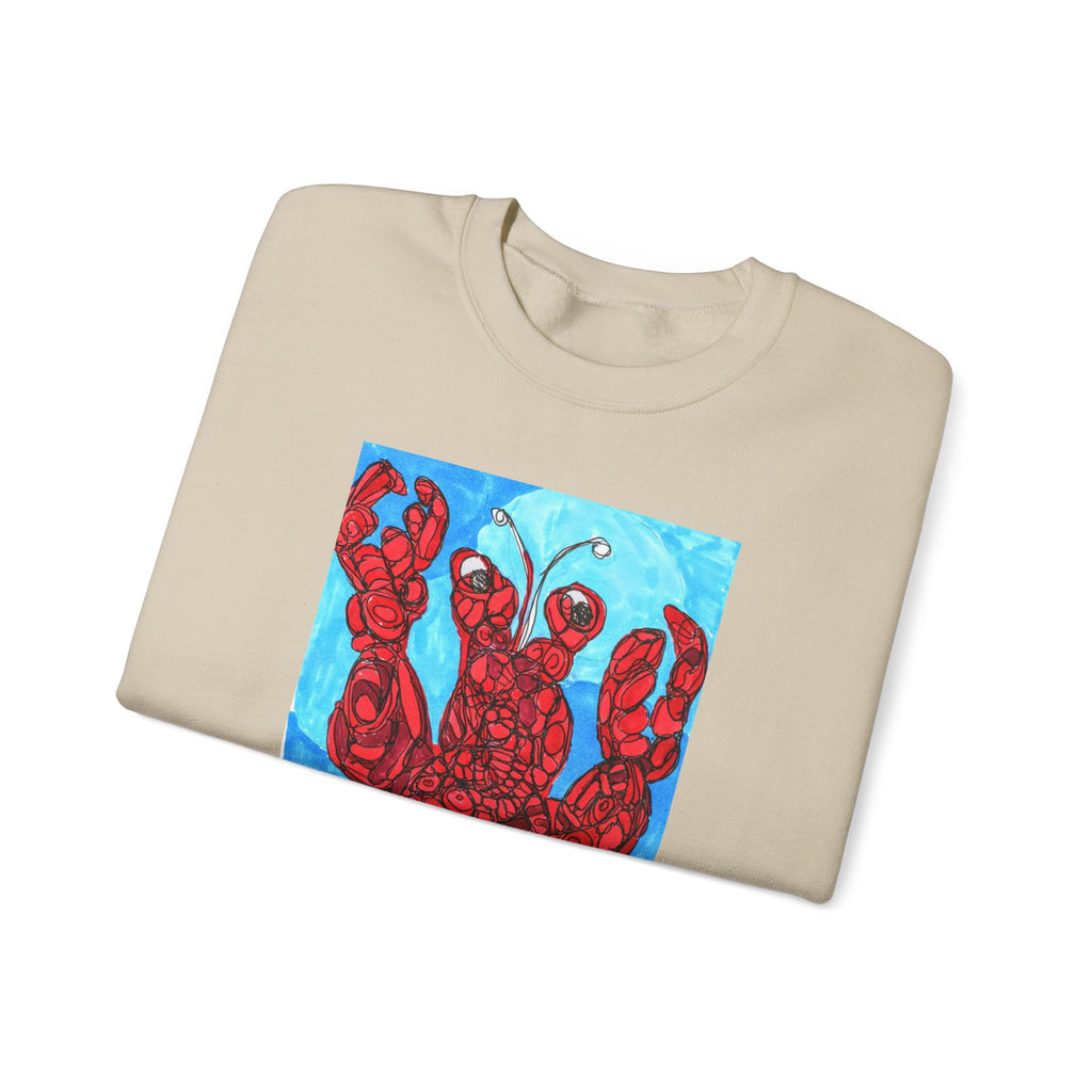 Lobster Art Crewneck Sweatshirt — Bold Red Lobster Graphic on Ocean Blue