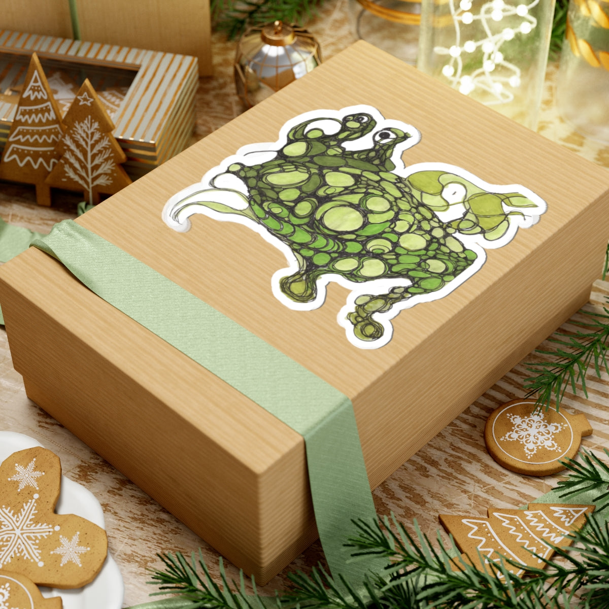 Green Bubble Frog Sticker — Whimsical Pond Creature Kiss-Cut Decal