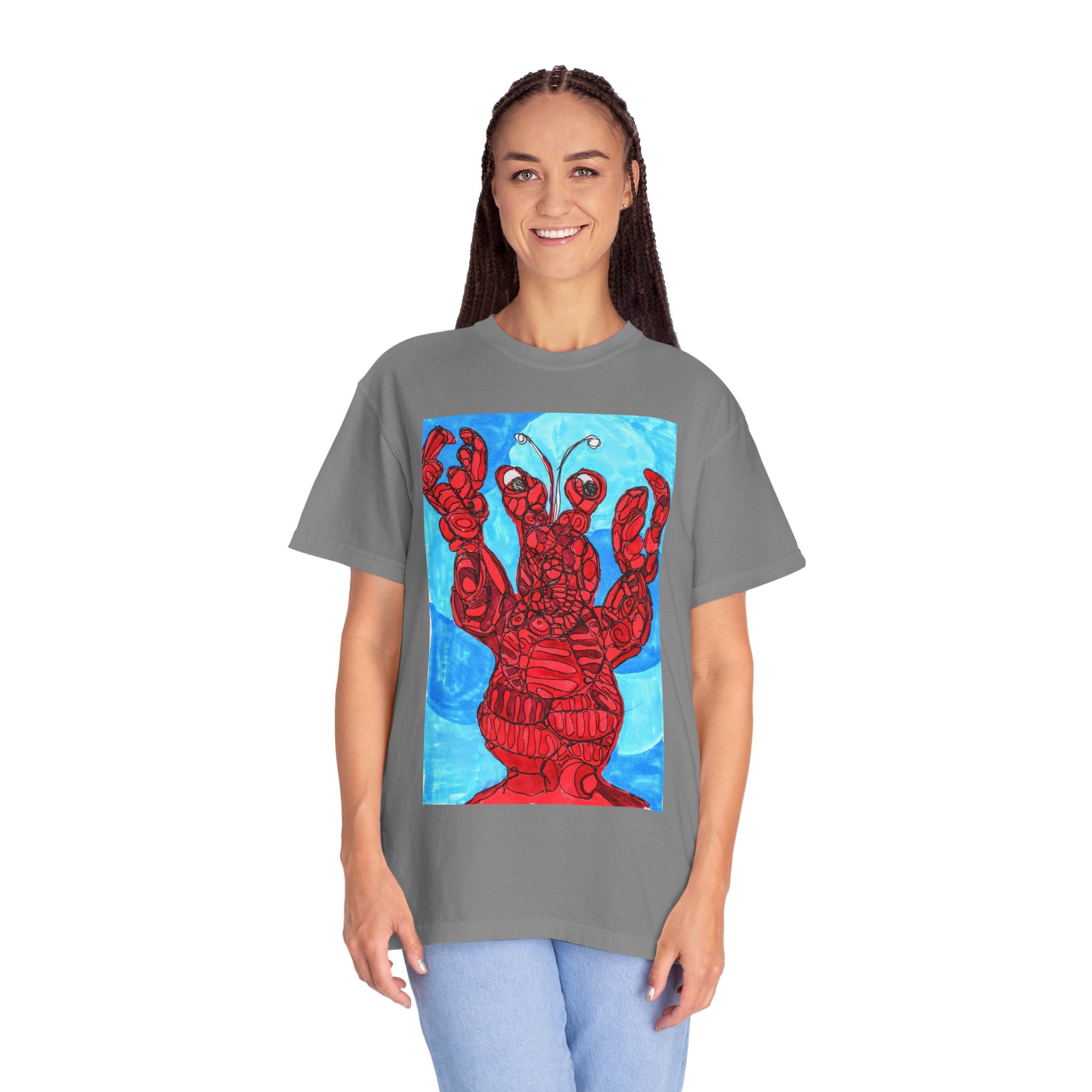 Lobster Art T-Shirt — Red Nautical Lobster Illustration Tee