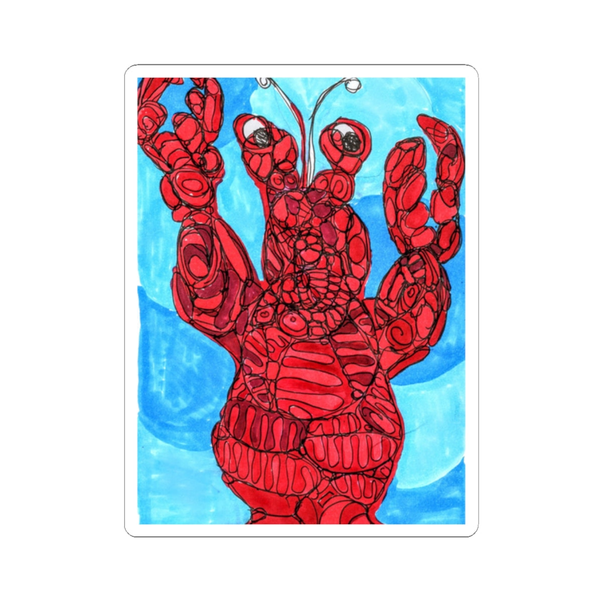 Lobster Art Kiss-Cut Sticker — Red Lobster Illustration Waterproof Decal