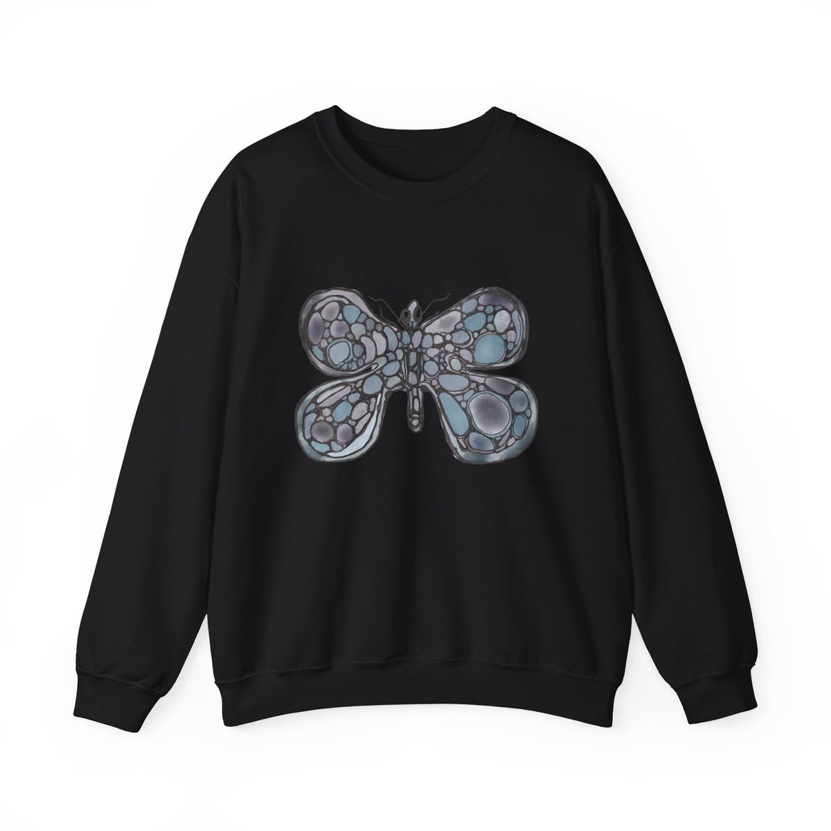 Butterfly Mosaic Crewneck Sweatshirt — Blue Stained-Glass Graphic