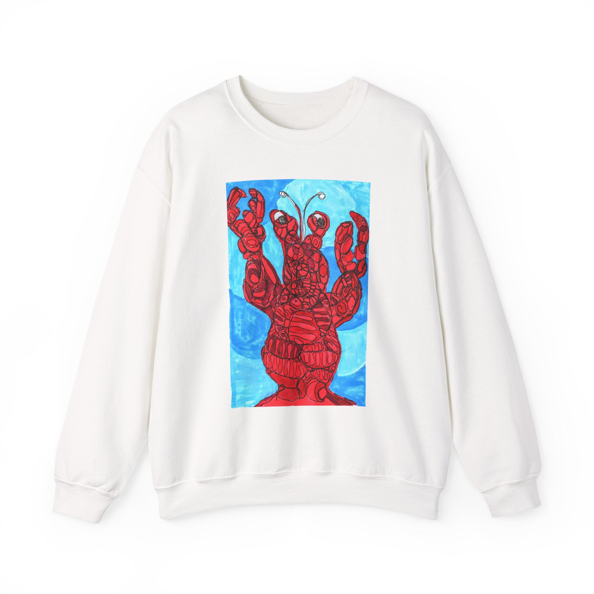 Lobster Art Crewneck Sweatshirt — Bold Red Lobster Graphic on Ocean Blue