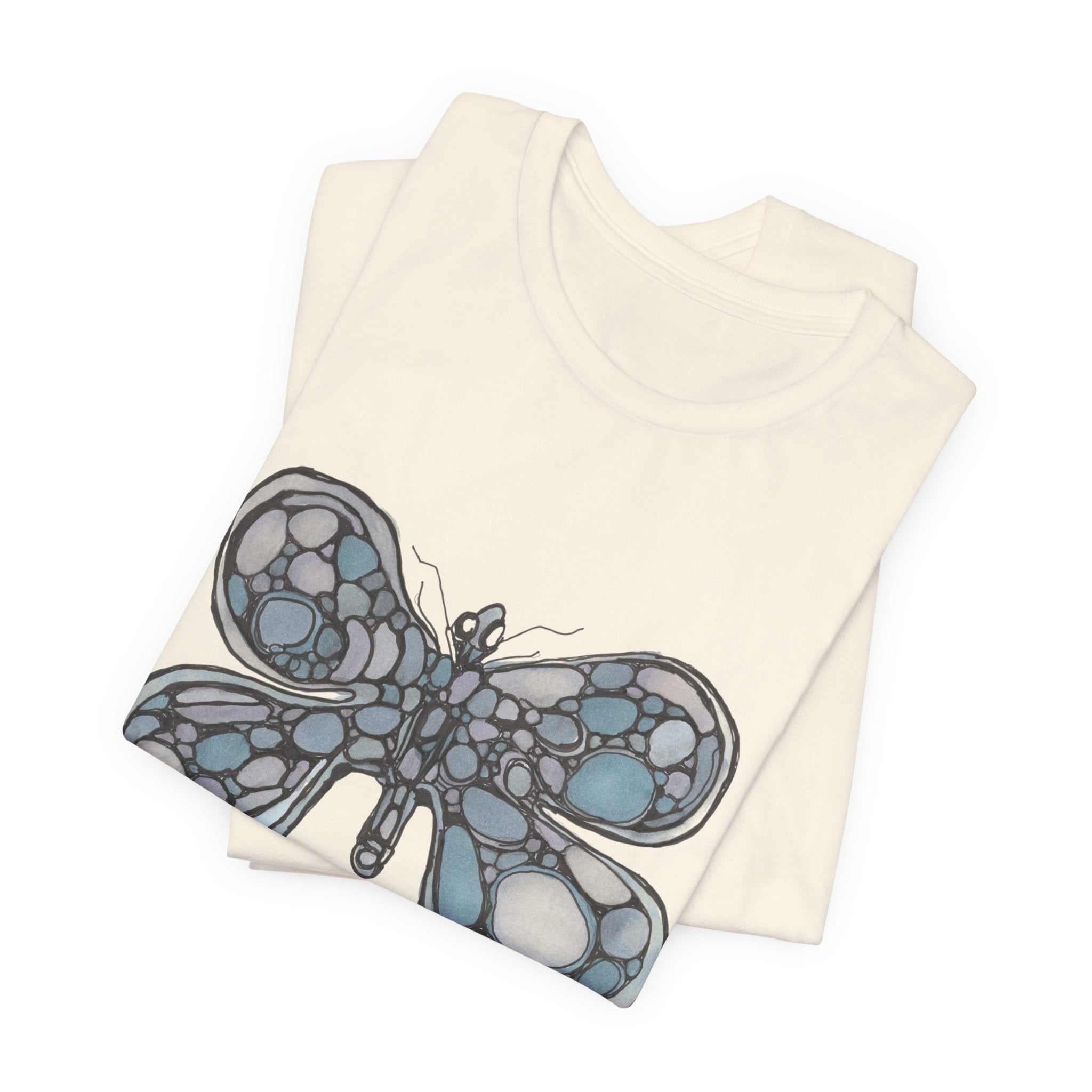Butterfly Mosaic T‑Shirt — Blue Stained Glass Insect Tee