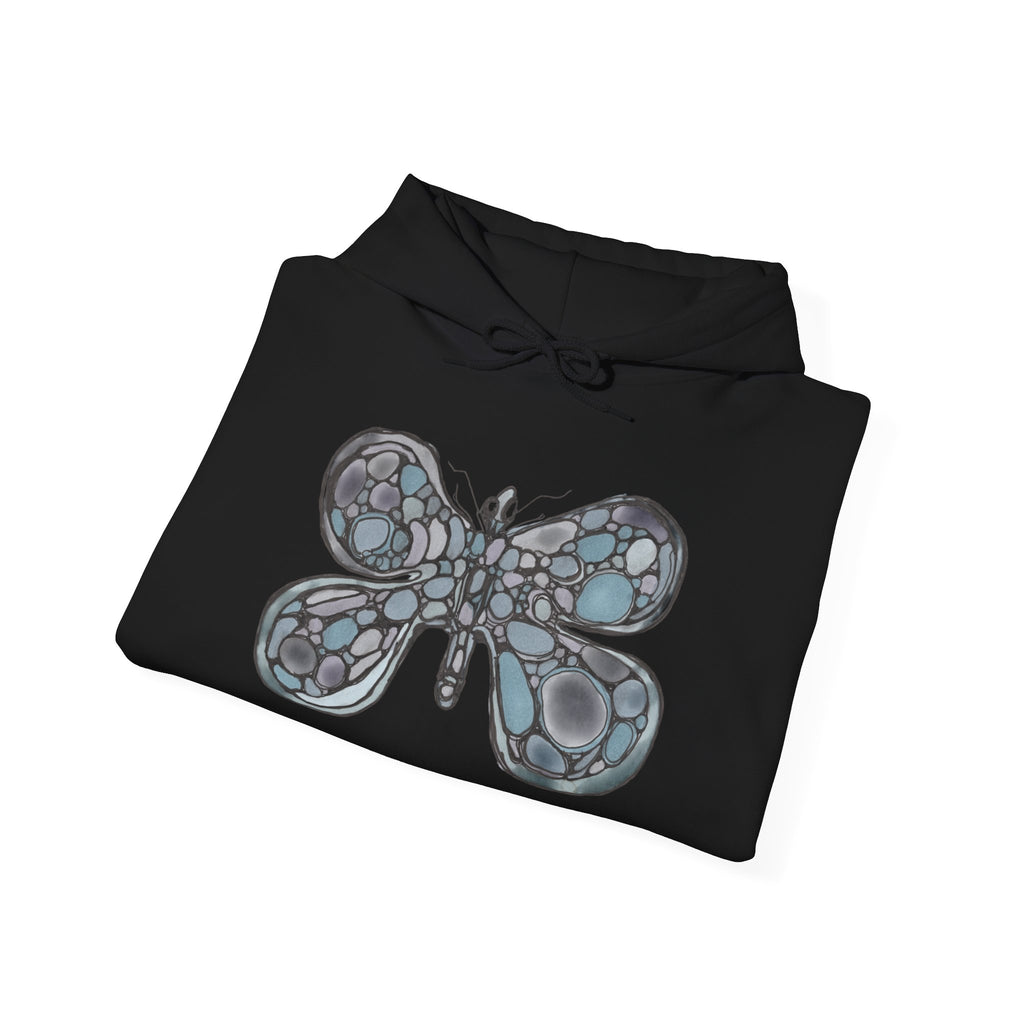 Stained Glass Dragonfly Hoodie — Delicate Blue Mosaic Insect Sweatshirt