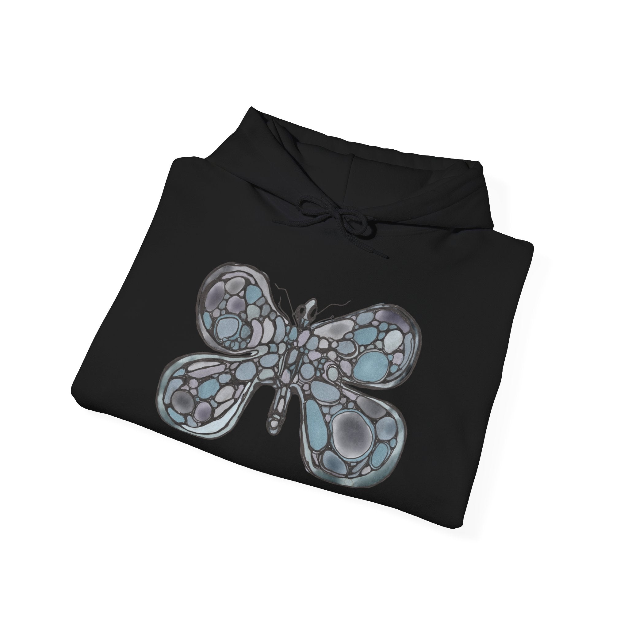 Stained Glass Dragonfly Hoodie — Delicate Blue Mosaic Insect Sweatshirt