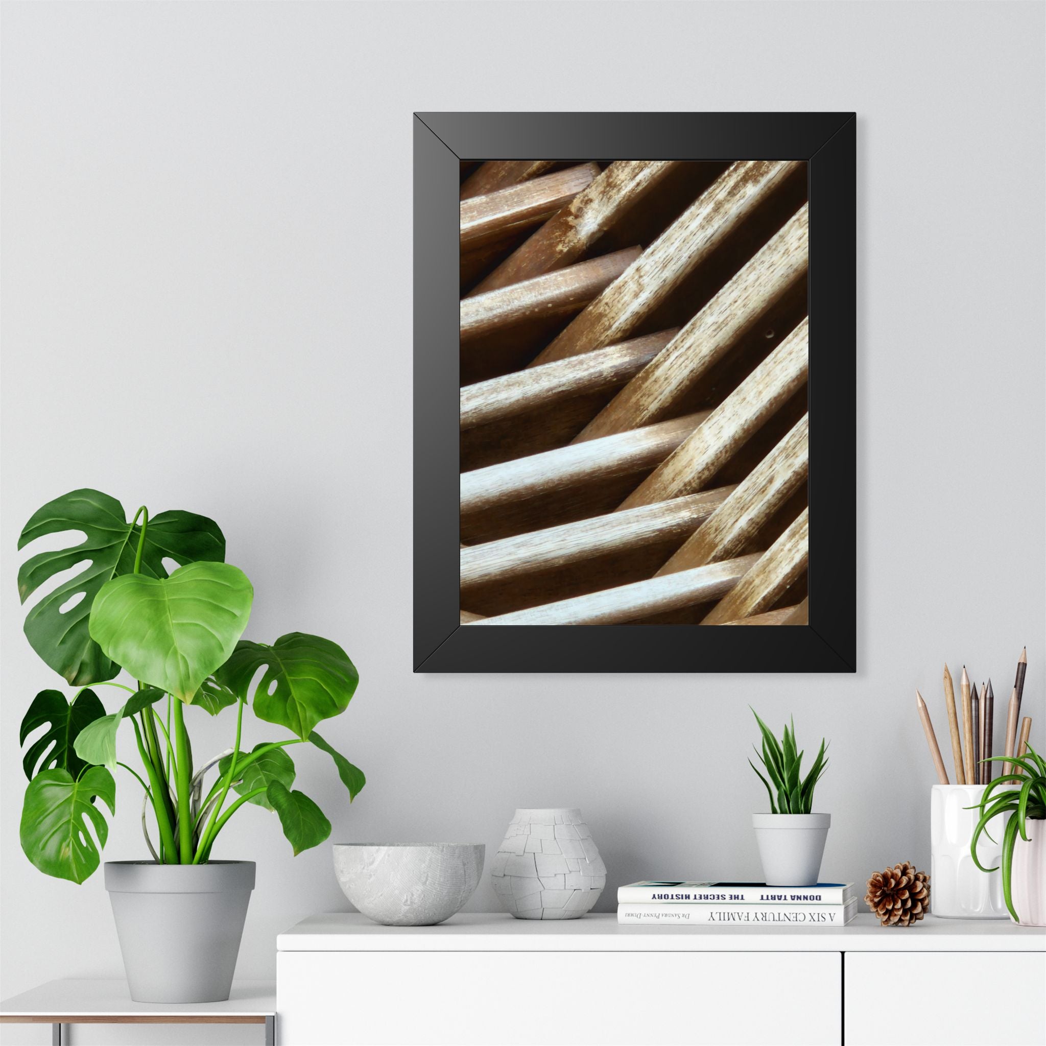 Framed Poster - Abstract Rustic Wood Texture Vertical Wall Art