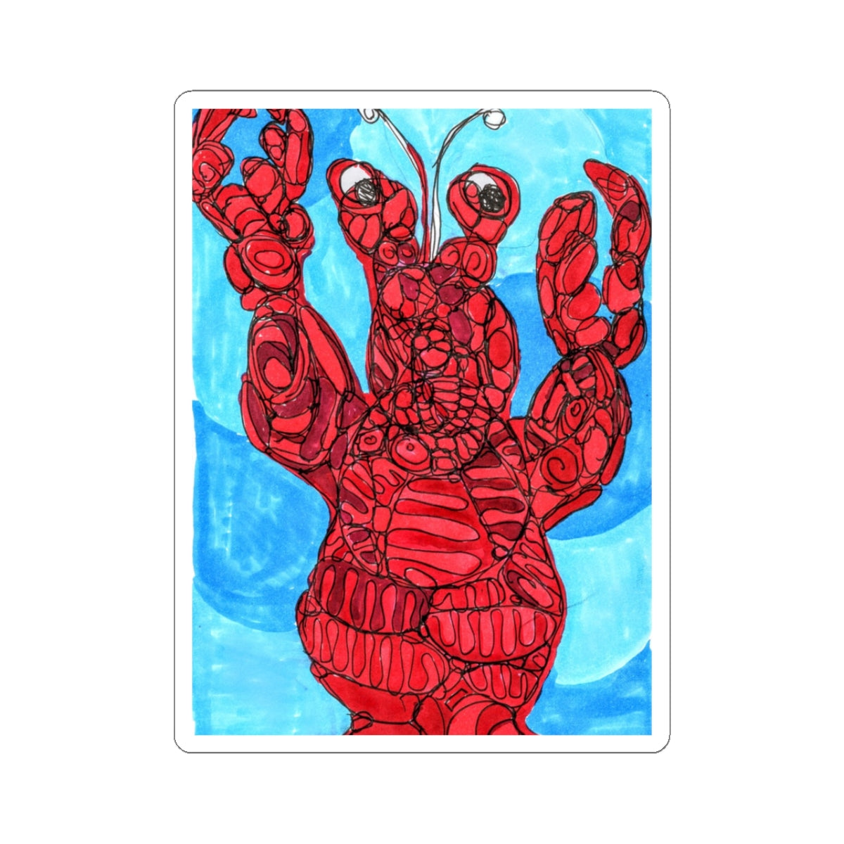 Lobster Art Kiss-Cut Sticker — Red Lobster Illustration Waterproof Decal