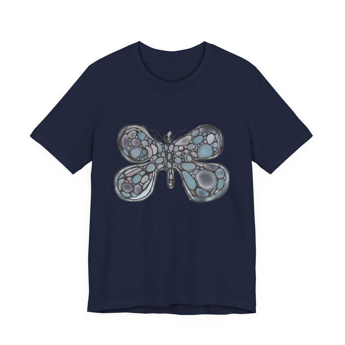 Butterfly Mosaic T‑Shirt — Blue Stained Glass Insect Tee