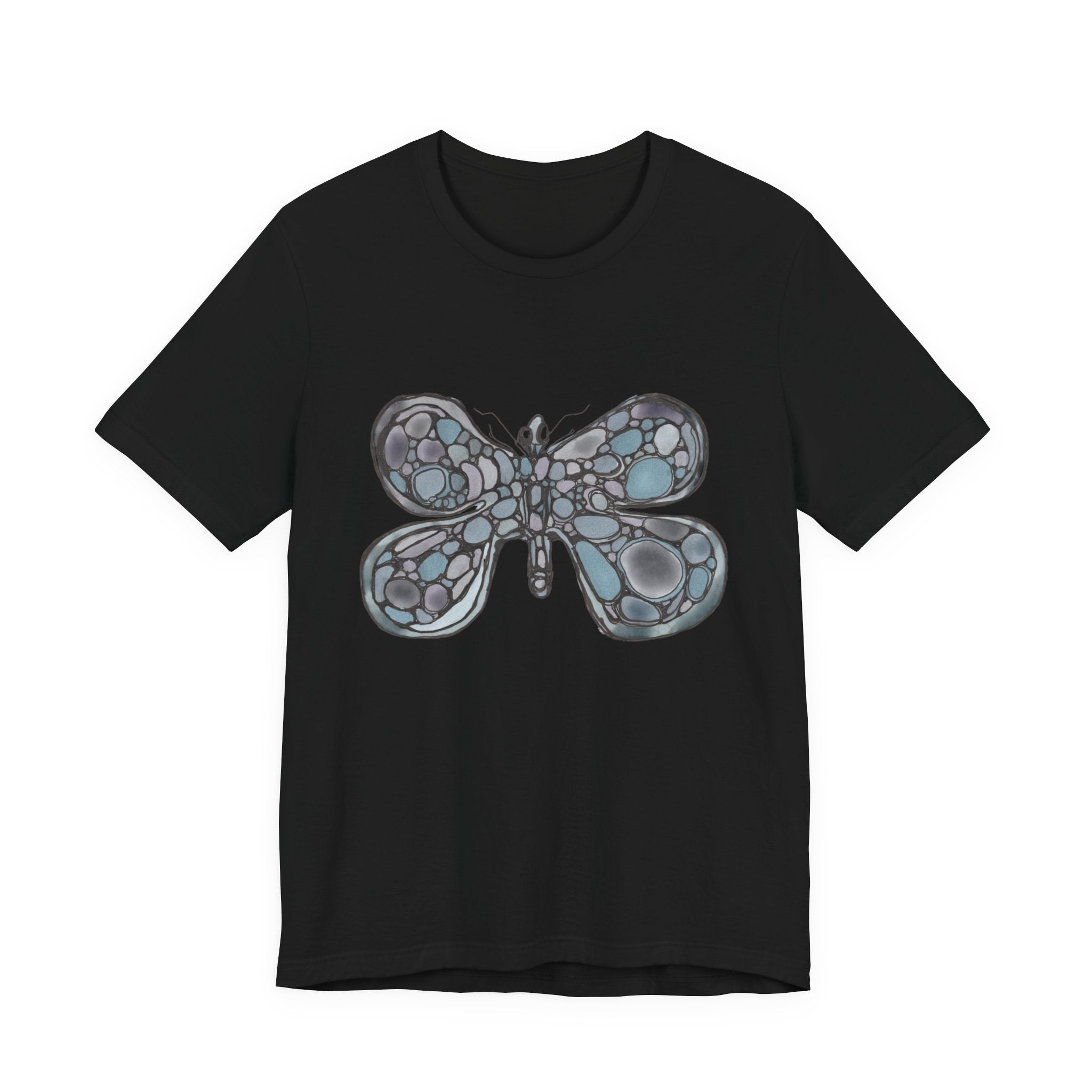 Butterfly Mosaic T‑Shirt — Blue Stained Glass Insect Tee