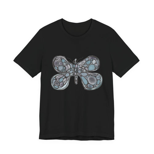 Butterfly Mosaic T‑Shirt — Blue Stained Glass Insect Tee