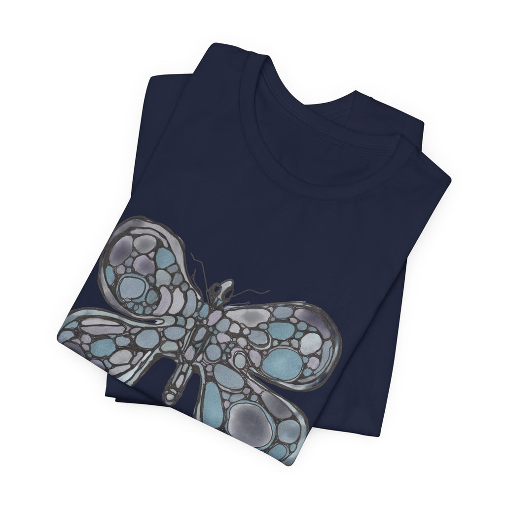 Butterfly Mosaic T‑Shirt — Blue Stained Glass Insect Tee