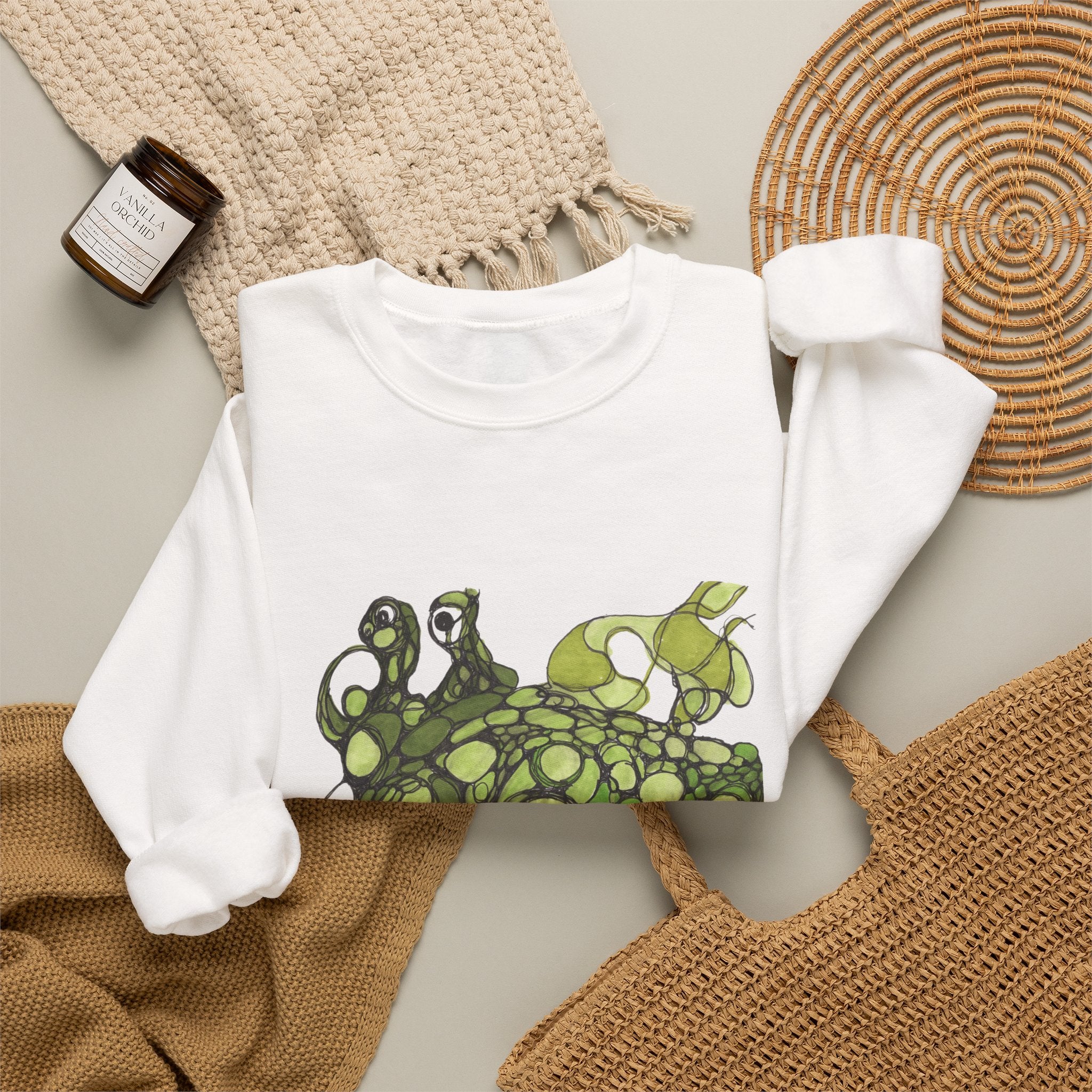 Green Abstract Frog Crewneck Sweatshirt