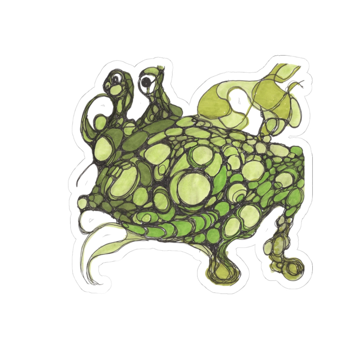Green Bubble Frog Sticker — Whimsical Pond Creature Kiss-Cut Decal