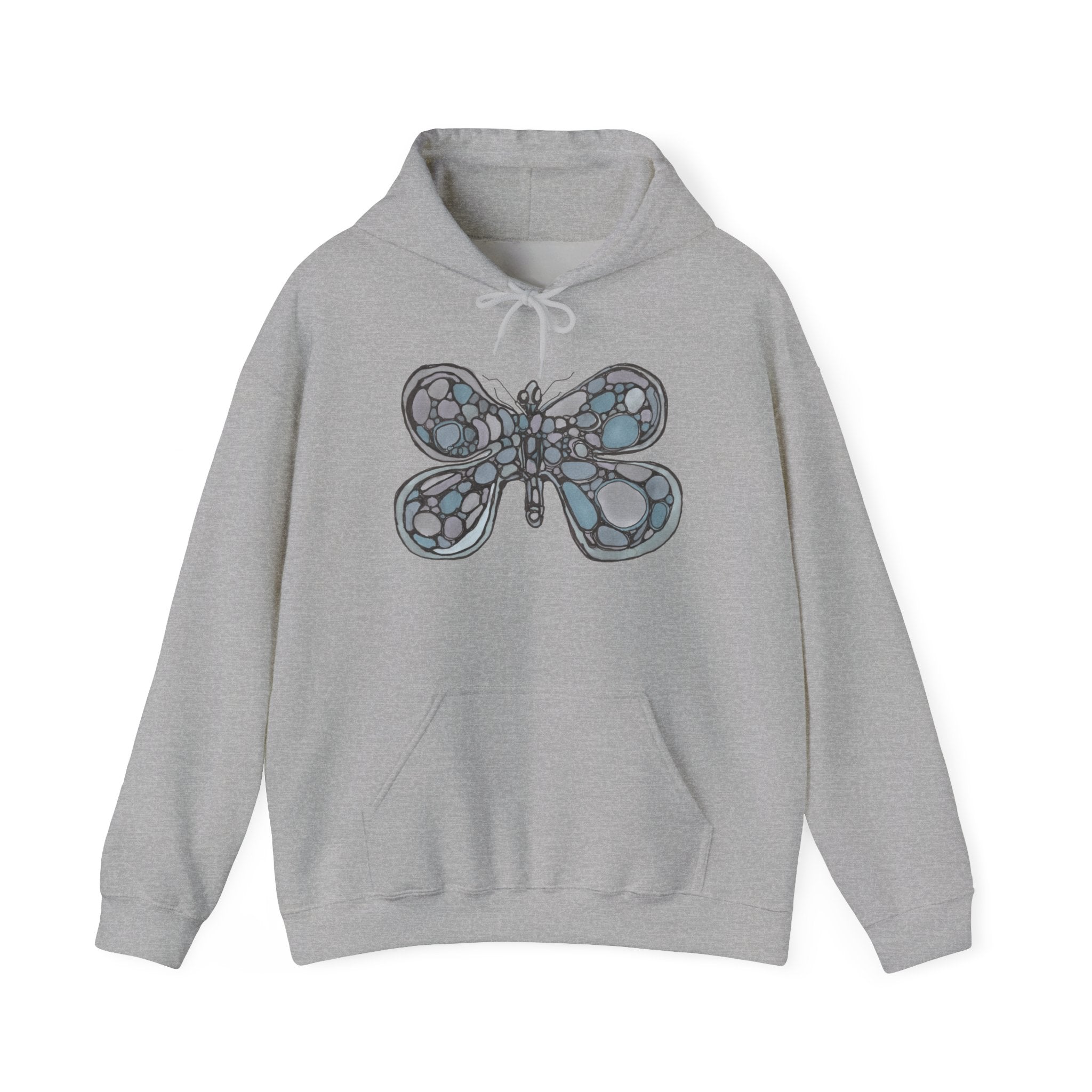 Stained Glass Dragonfly Hoodie — Delicate Blue Mosaic Insect Sweatshirt