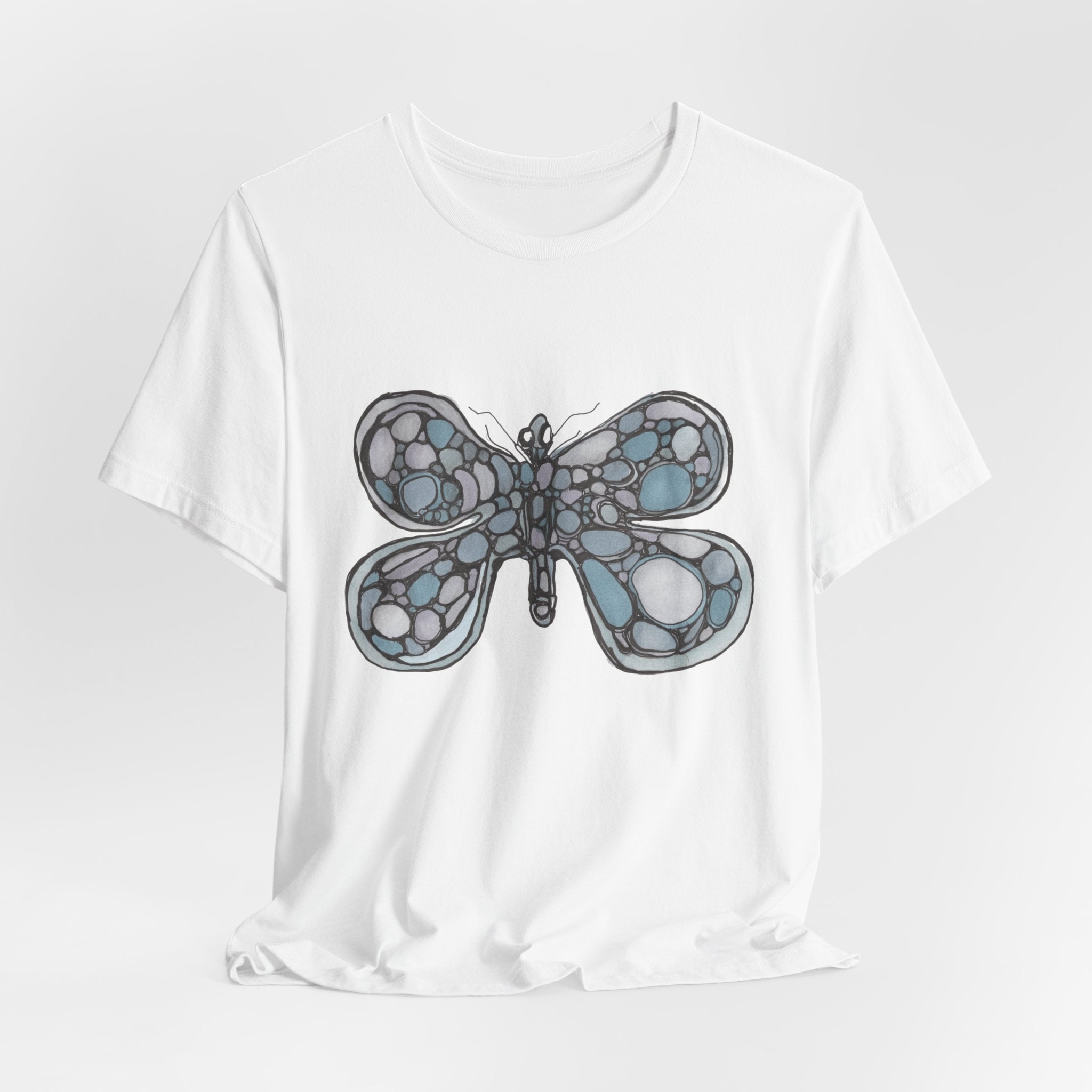Butterfly Mosaic T‑Shirt — Blue Stained Glass Insect Tee
