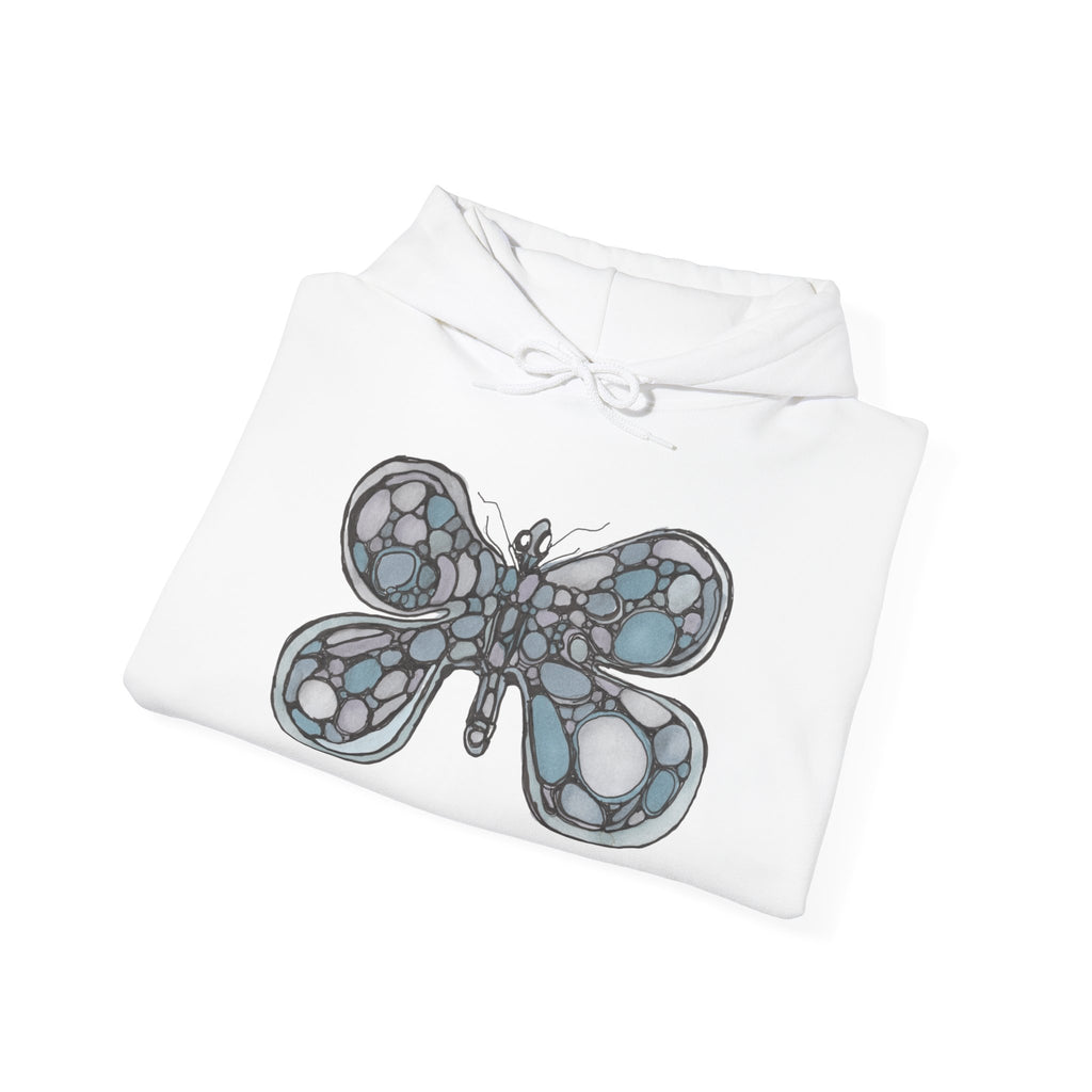 Stained Glass Dragonfly Hoodie — Delicate Blue Mosaic Insect Sweatshirt