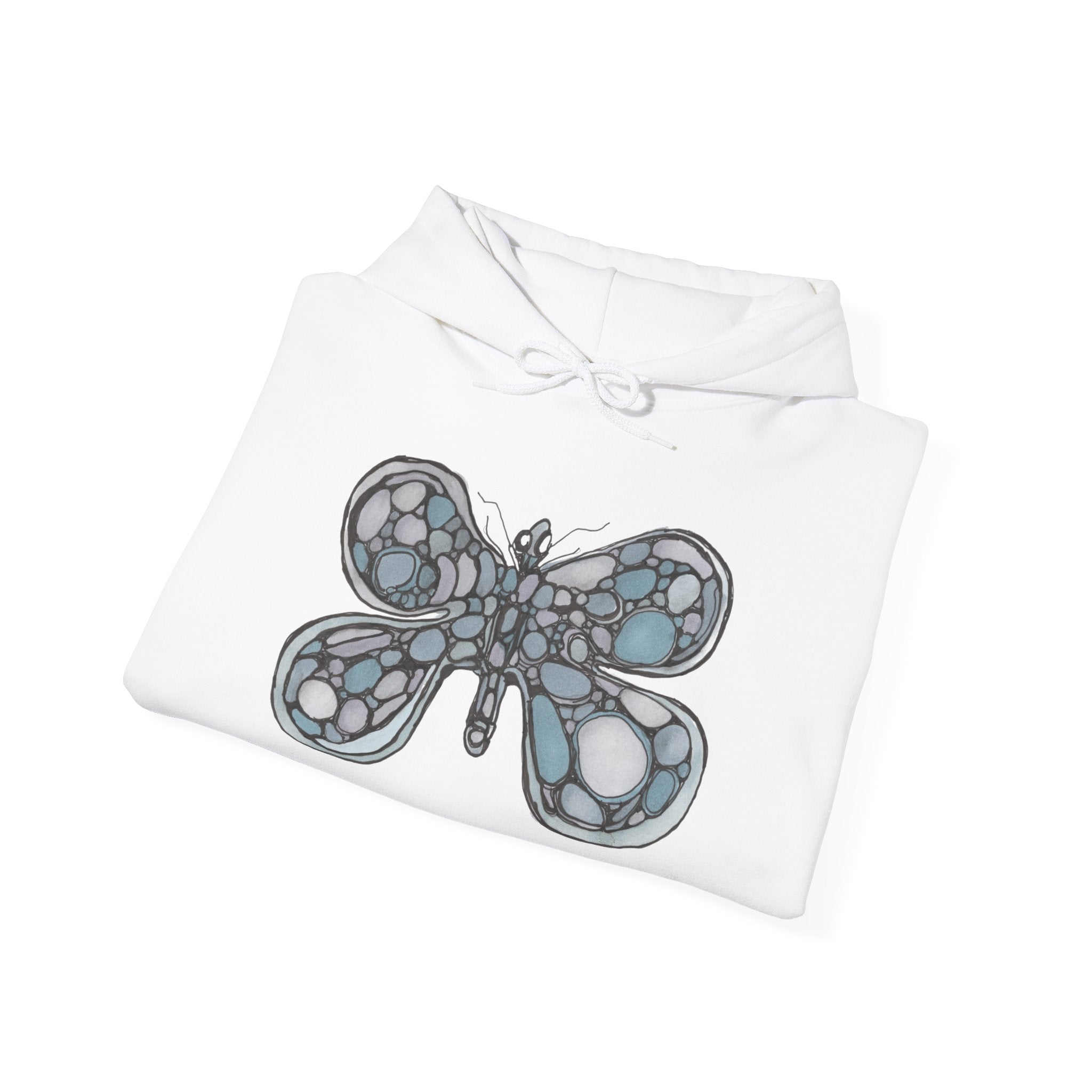 Stained Glass Dragonfly Hoodie — Delicate Blue Mosaic Insect Sweatshirt