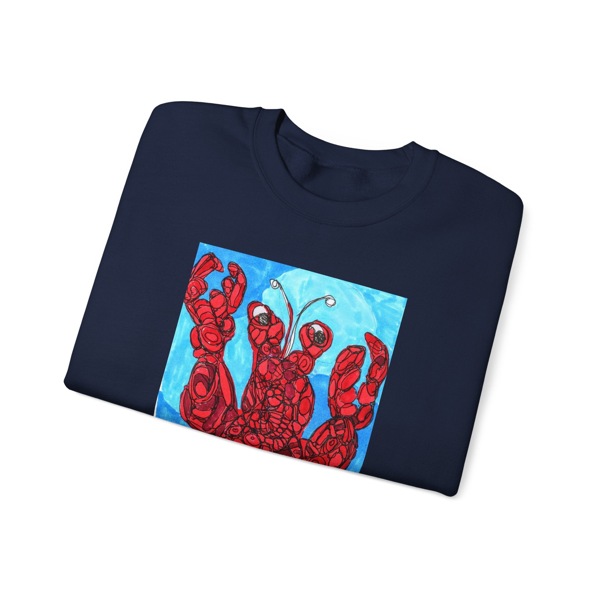 Lobster Art Crewneck Sweatshirt — Bold Red Lobster Graphic on Ocean Blue