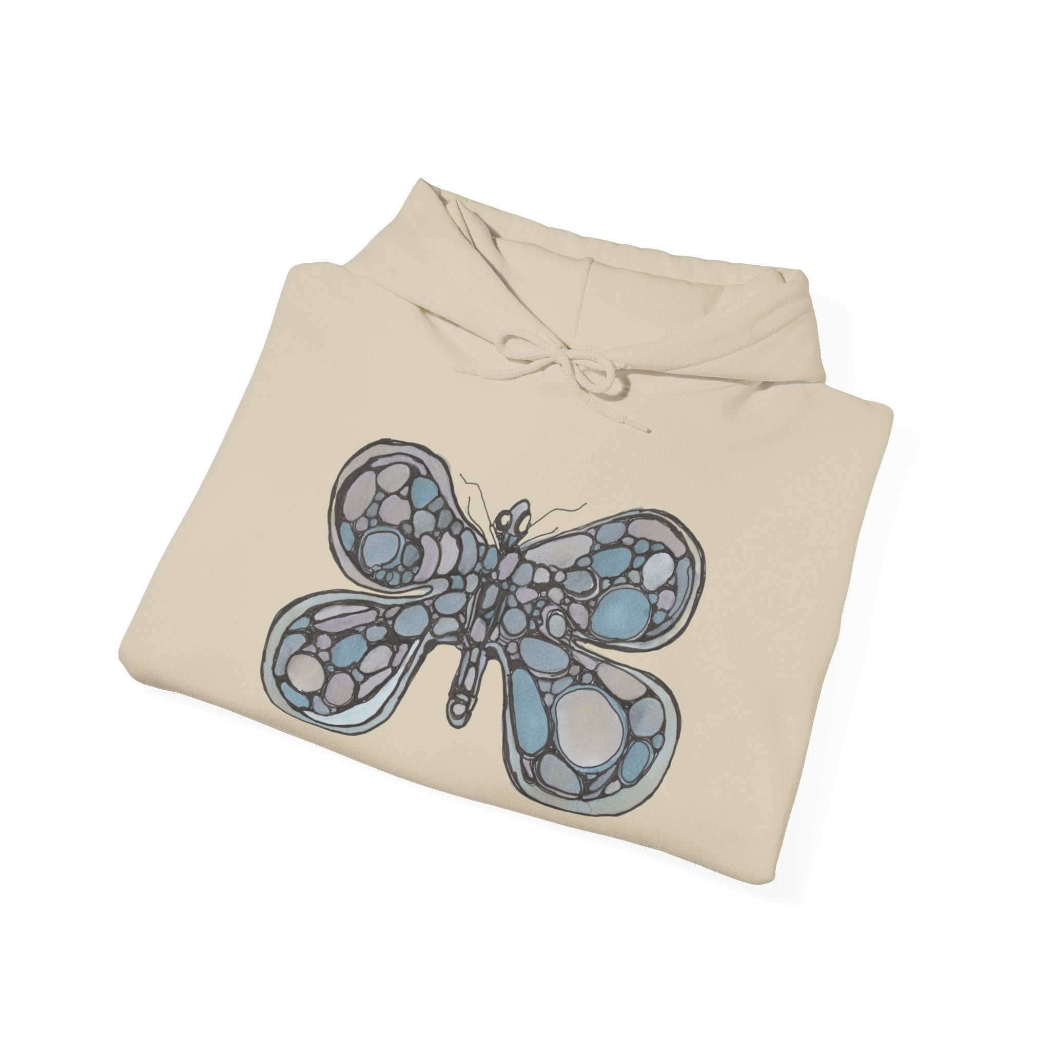 Stained Glass Dragonfly Hoodie — Delicate Blue Mosaic Insect Sweatshirt