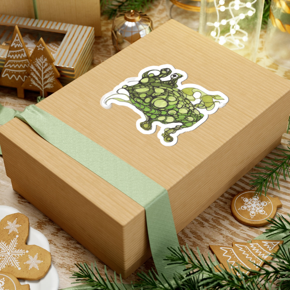 Green Bubble Frog Sticker — Whimsical Pond Creature Kiss-Cut Decal