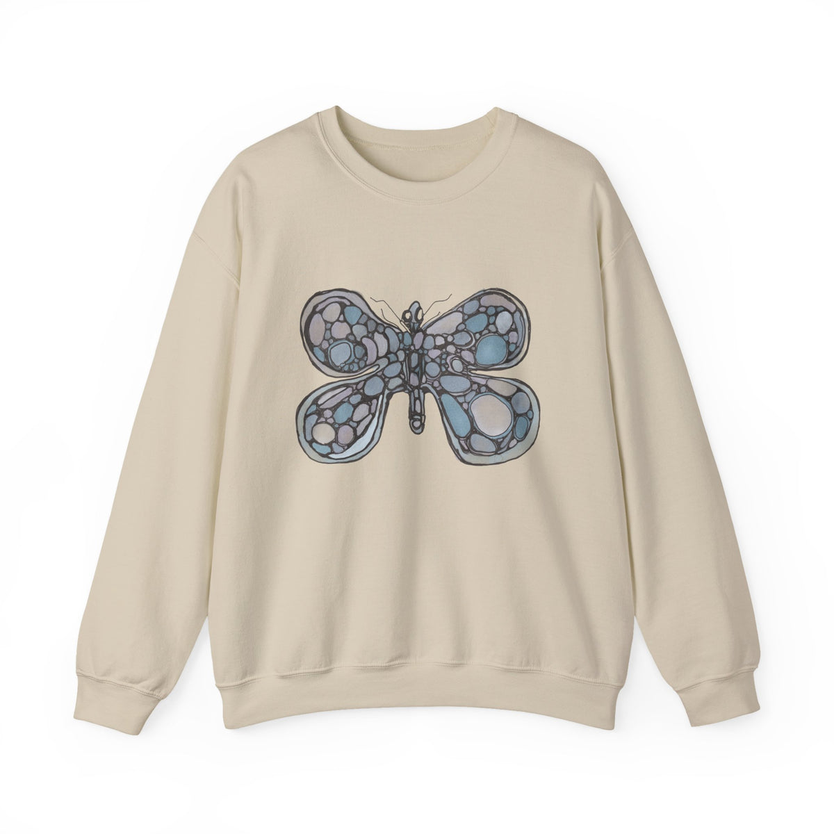 Butterfly Mosaic Crewneck Sweatshirt — Blue Stained-Glass Graphic