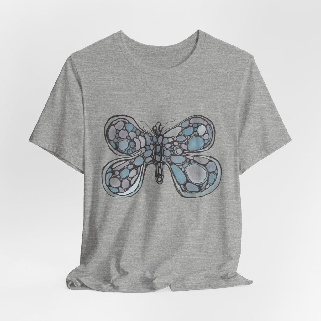 Butterfly Mosaic T‑Shirt — Blue Stained Glass Insect Tee