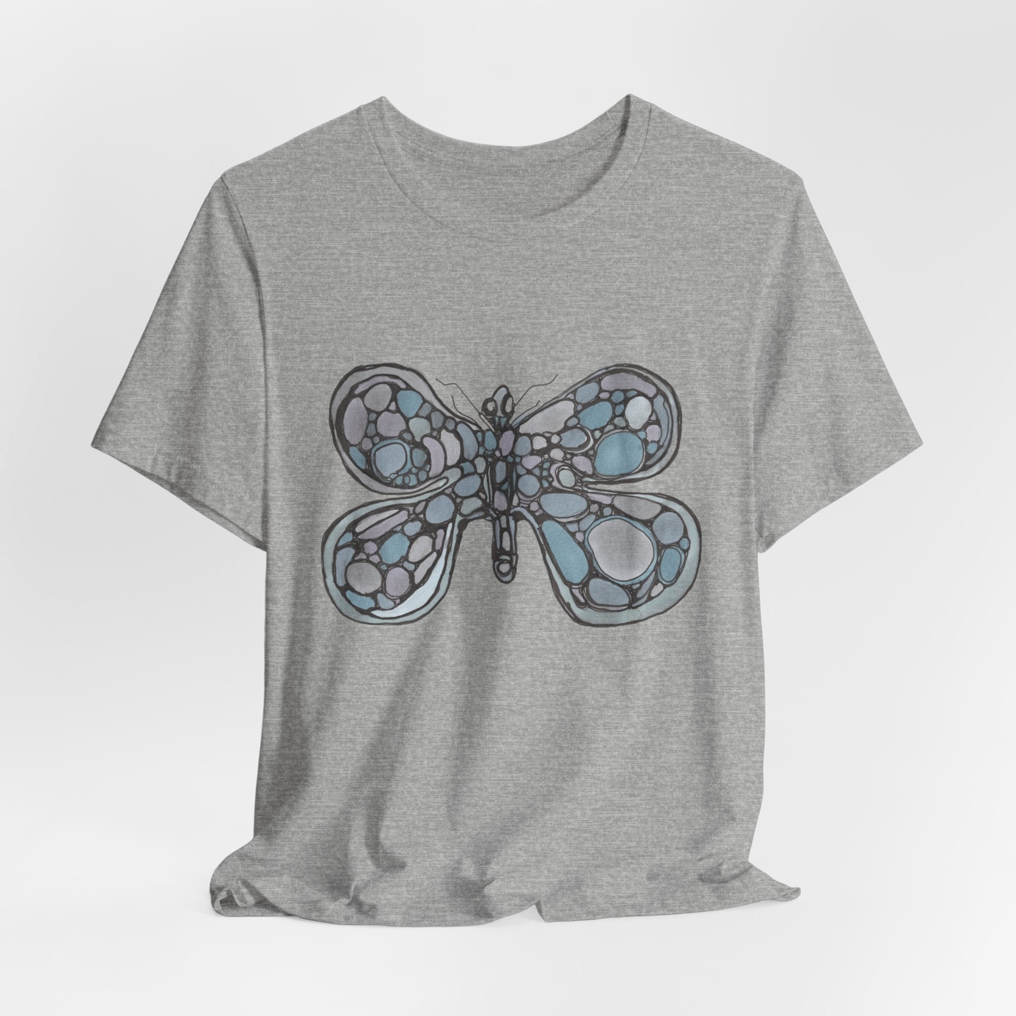 Butterfly Mosaic T‑Shirt — Blue Stained Glass Insect Tee