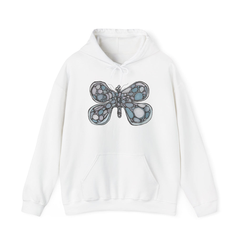 Stained Glass Dragonfly Hoodie – Artistic Blue Mosaic Insect Sweatshirt
