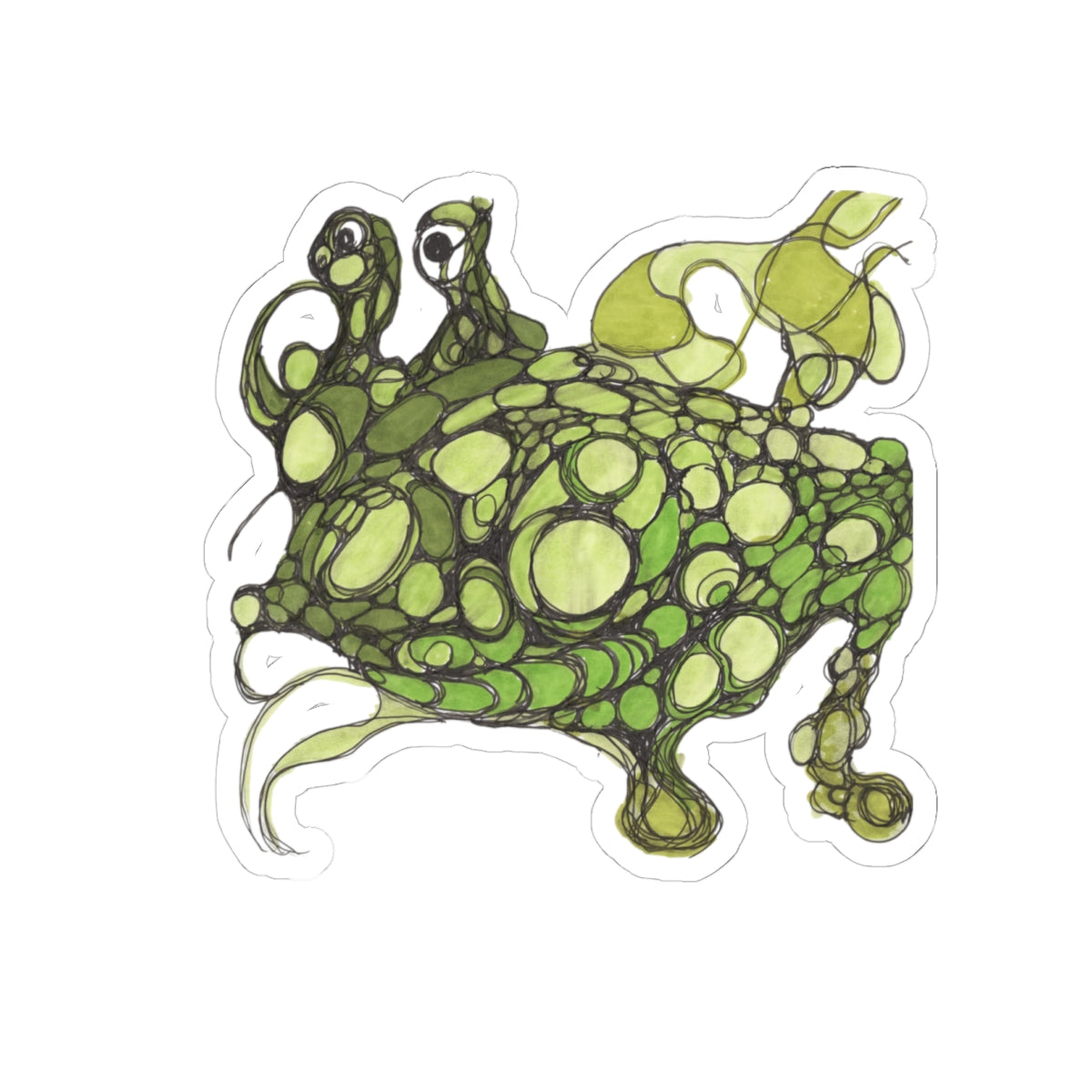 Green Bubble Frog Sticker — Whimsical Pond Creature Kiss-Cut Decal
