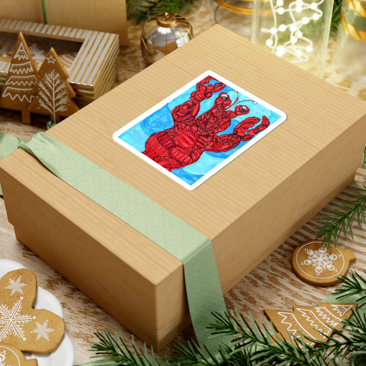 Lobster Art Kiss-Cut Sticker — Red Lobster Illustration Waterproof Decal