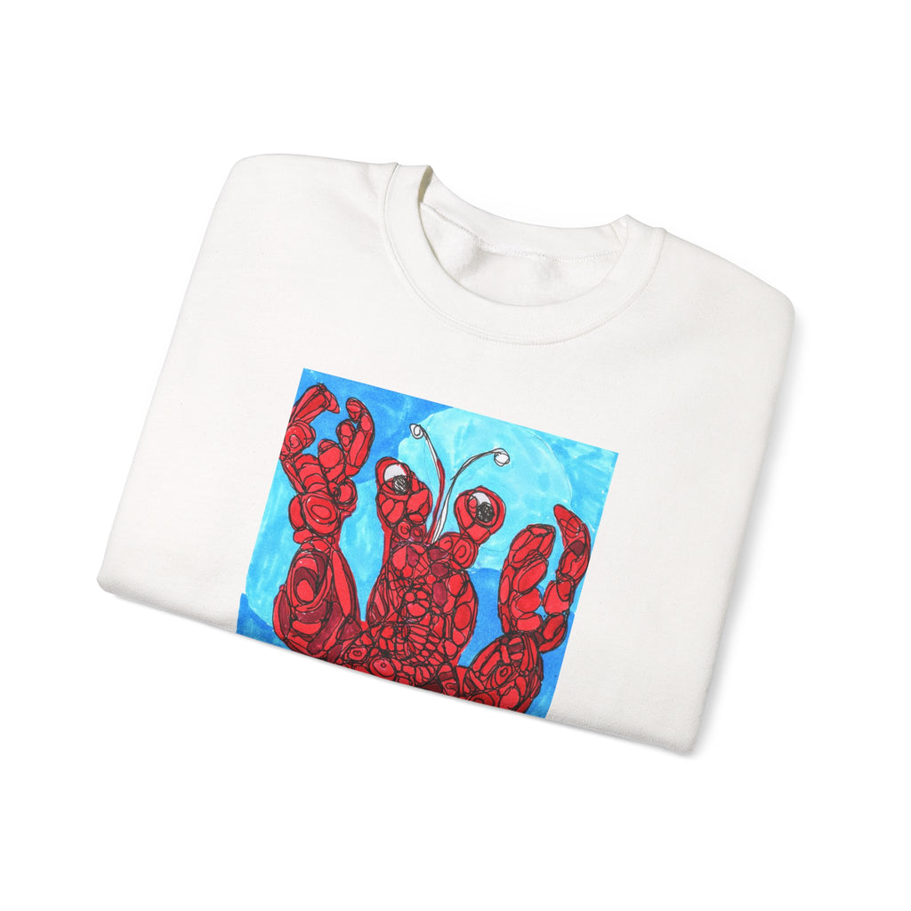 Lobster Art Crewneck Sweatshirt — Bold Red Lobster Graphic on Ocean Blue